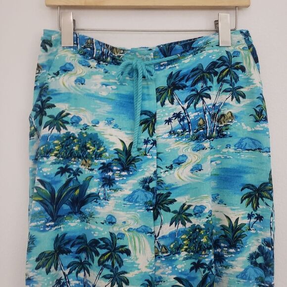Vintage ELCC Women's Silk Tropical Pants Blue Medium Cropped Leg Beachy - Picture 3 of 9